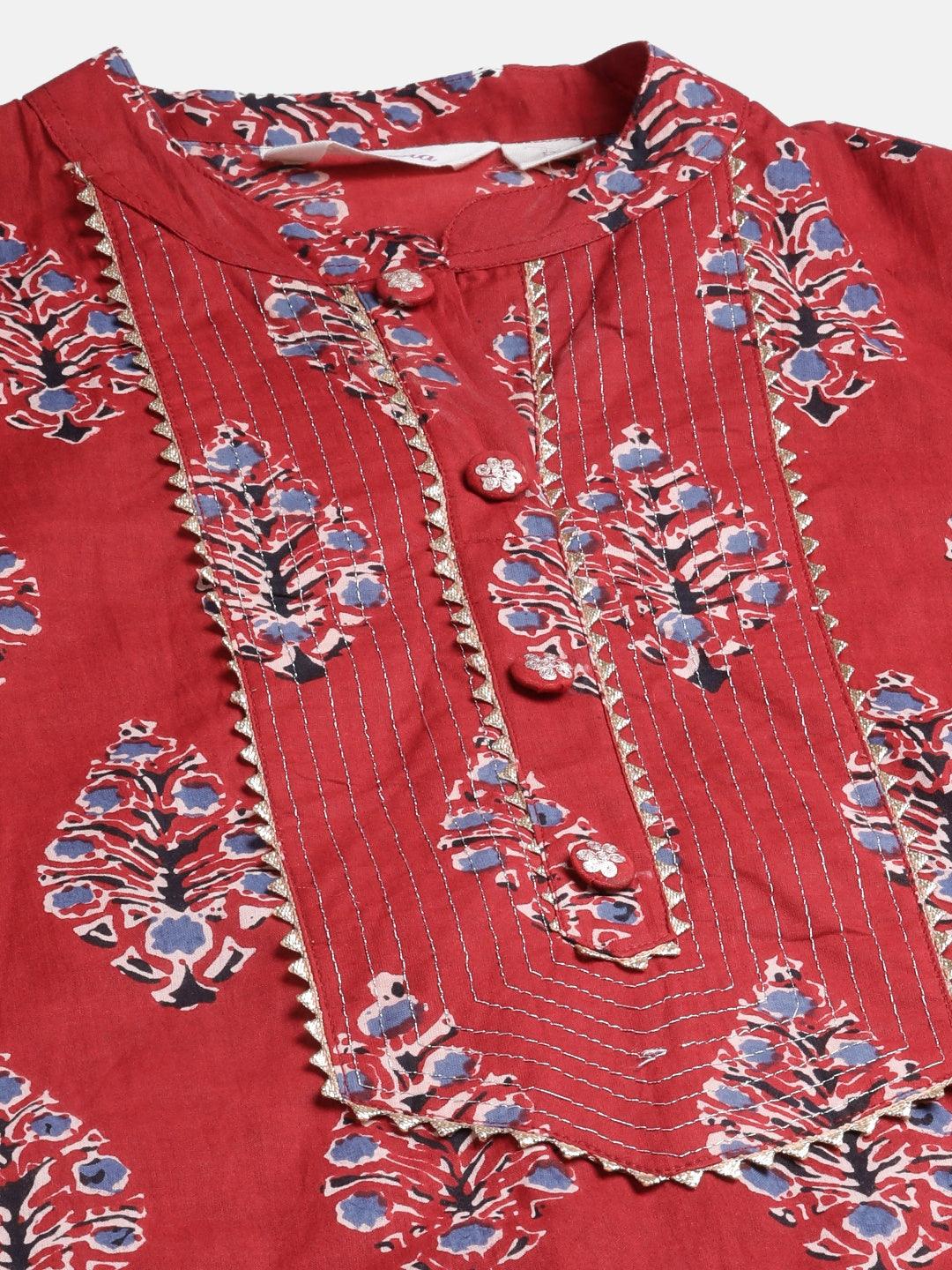 Jamal Jamaloo Red Cotton Straight Kurta - Jamal Jamaloo