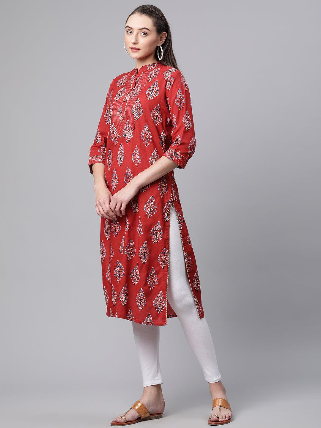 Jamal Jamaloo Red Cotton Straight Kurta - Jamal Jamaloo