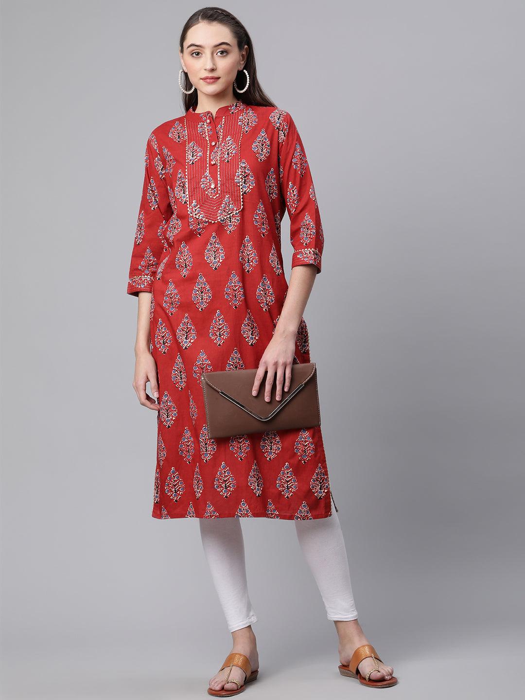 Jamal Jamaloo Red Cotton Straight Kurta - Jamal Jamaloo