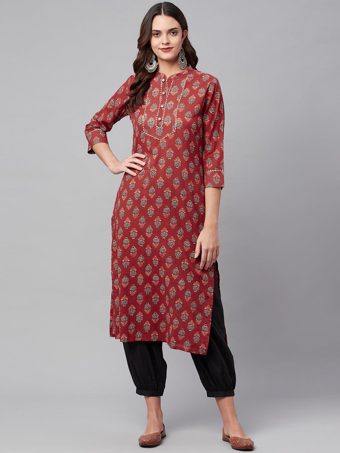 Jamal Jamaloo Red Ethnic Cotton Straight Kurta - Jamal Jamaloo