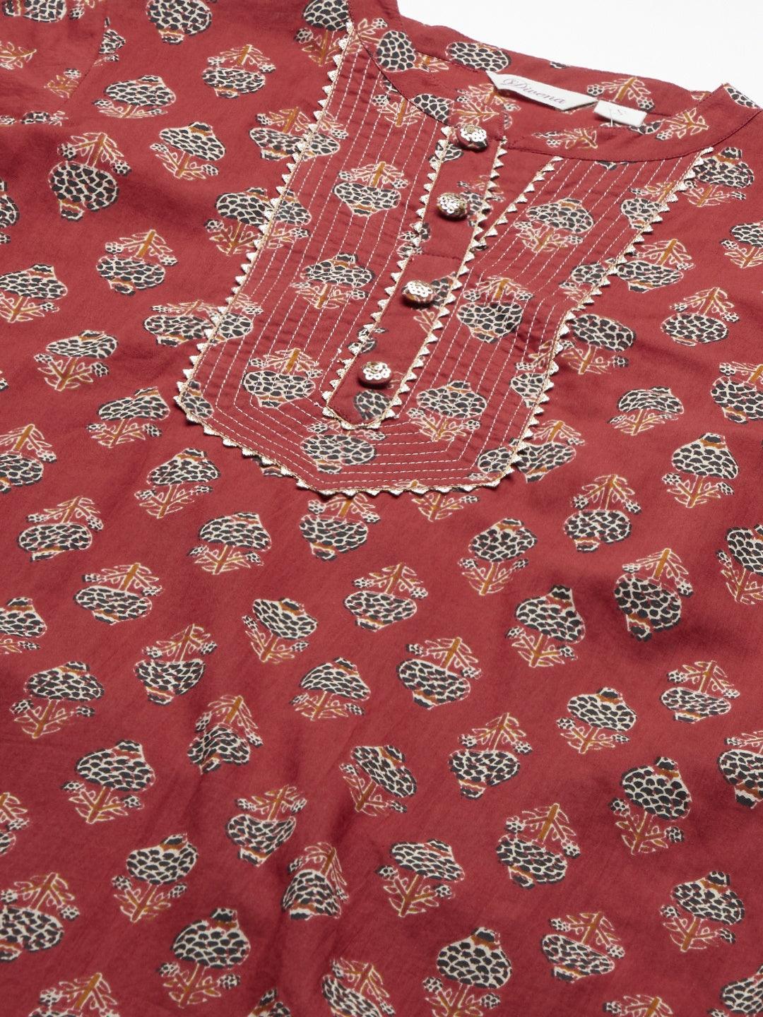 Jamal Jamaloo Red Ethnic Cotton Straight Kurta - Jamal Jamaloo