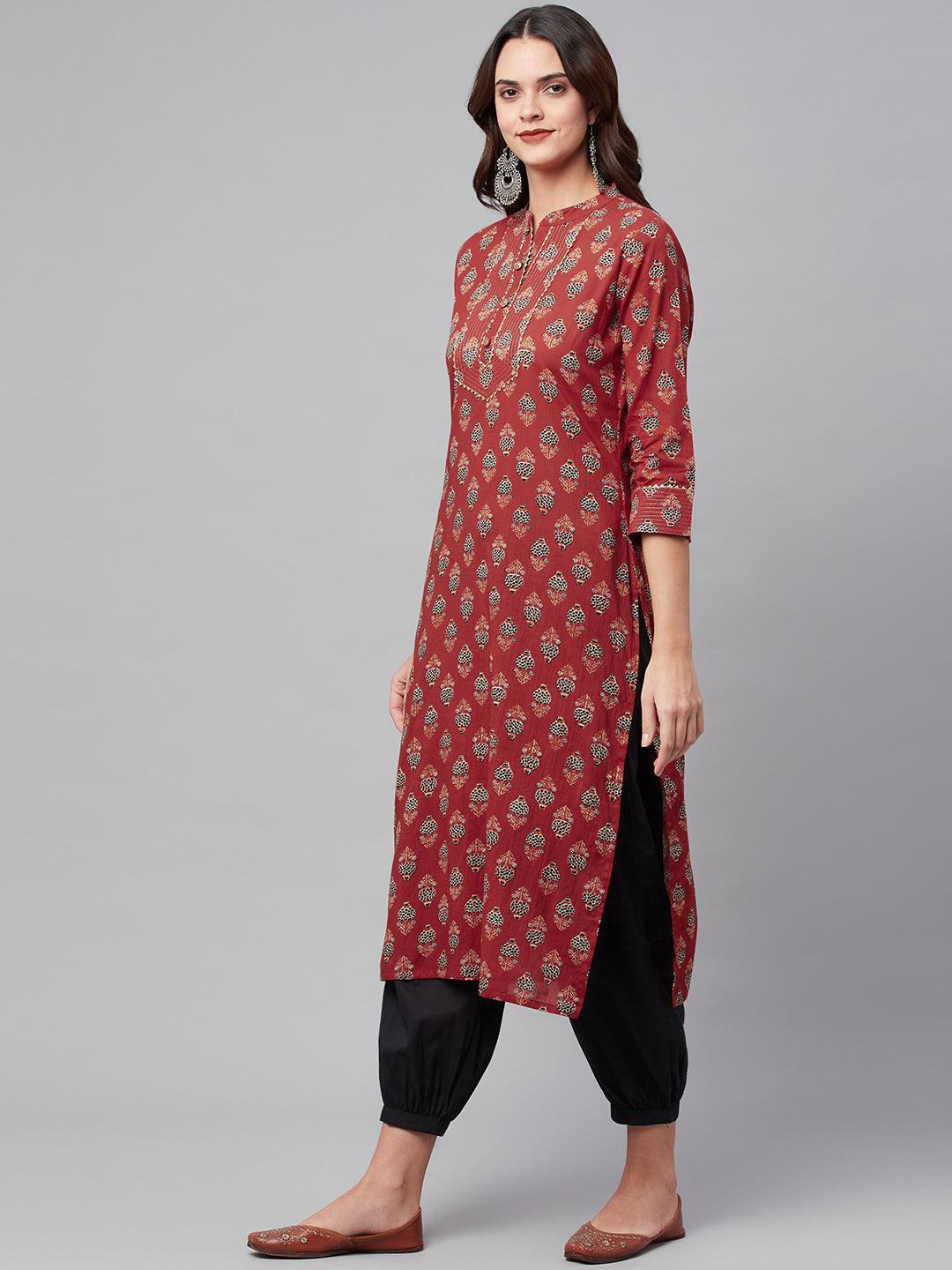 Jamal Jamaloo Red Ethnic Cotton Straight Kurta - Jamal Jamaloo