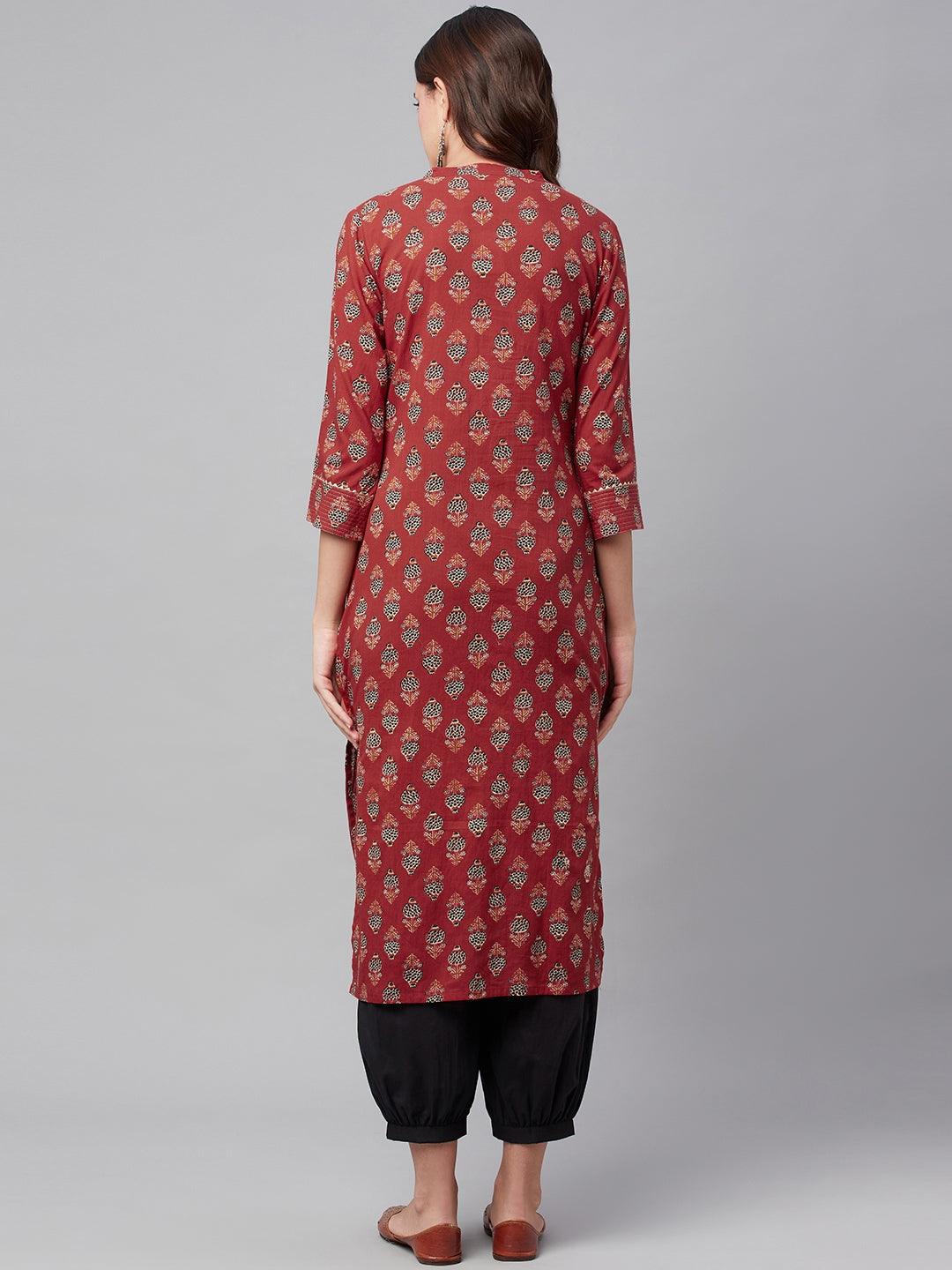 Jamal Jamaloo Red Ethnic Cotton Straight Kurta - Jamal Jamaloo