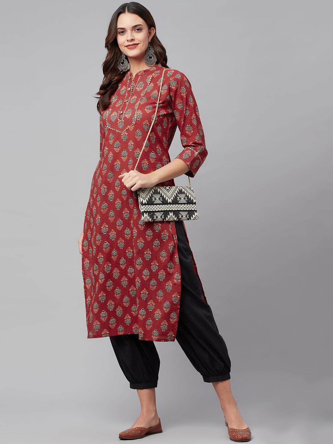 Jamal Jamaloo Red Ethnic Cotton Straight Kurta - Jamal Jamaloo