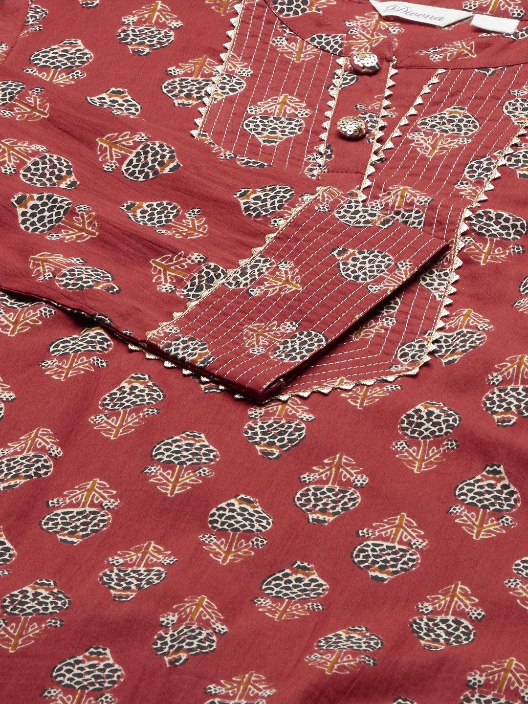 Jamal Jamaloo Red Ethnic Cotton Straight Kurta - Jamal Jamaloo