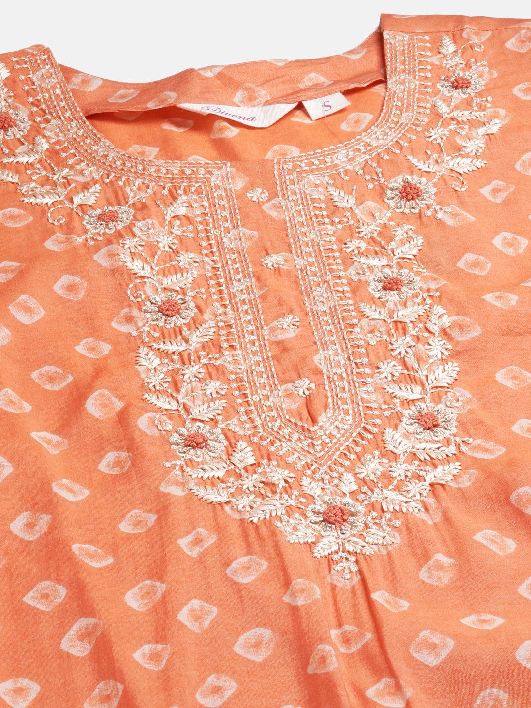 Jamal Jamaloo Orange Chanderi Kurta Cotton pant set With Chiffon leheriya Dupatta - Jamal Jamalooworld.com