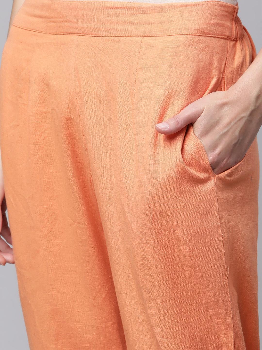 Jamal Jamaloo Orange Chanderi Kurta Cotton pant set With Chiffon leheriya Dupatta - Jamal Jamalooworld.com