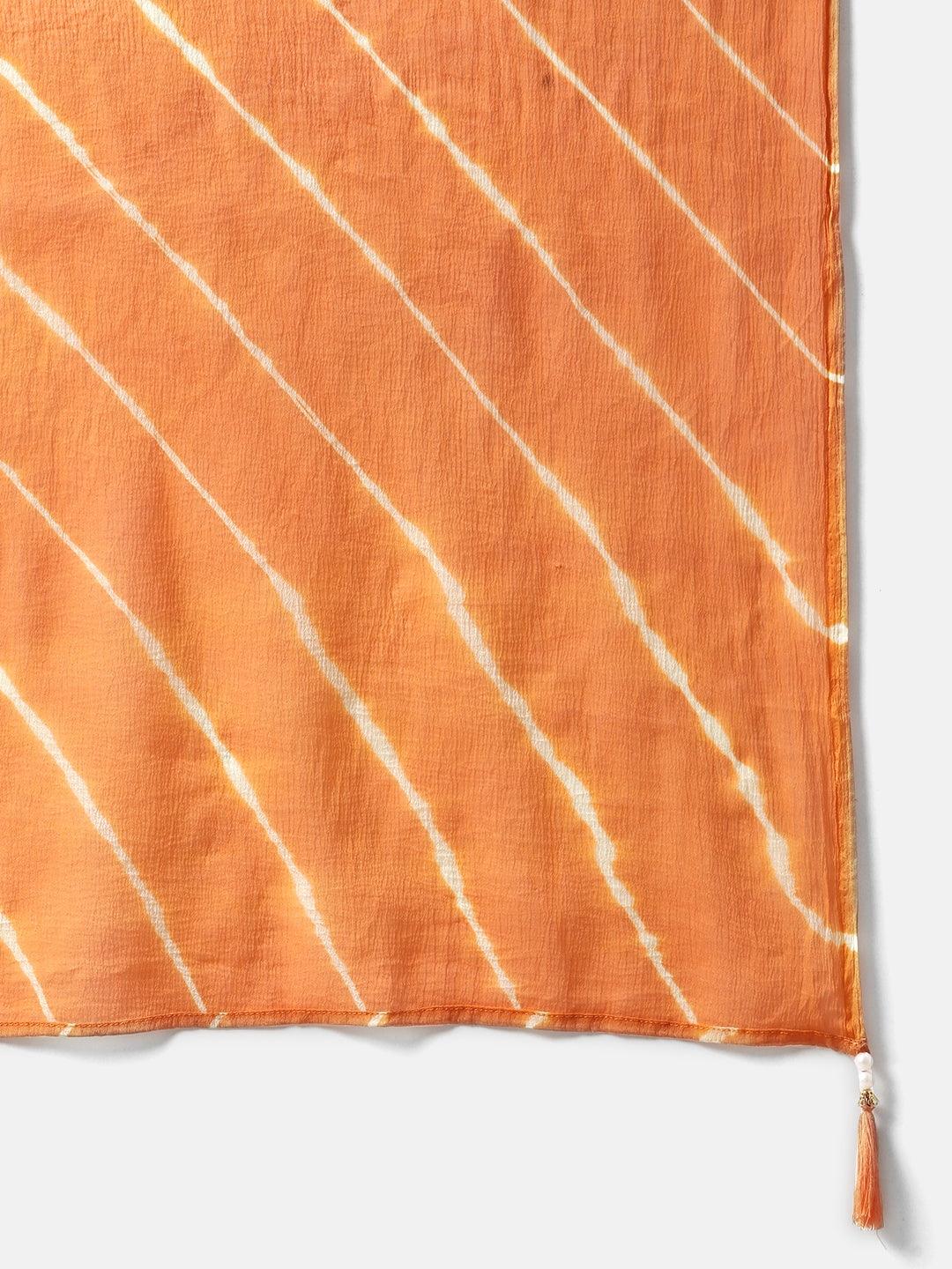 Jamal Jamaloo Orange Chanderi Kurta Cotton pant set With Chiffon leheriya Dupatta - Jamal Jamalooworld.com