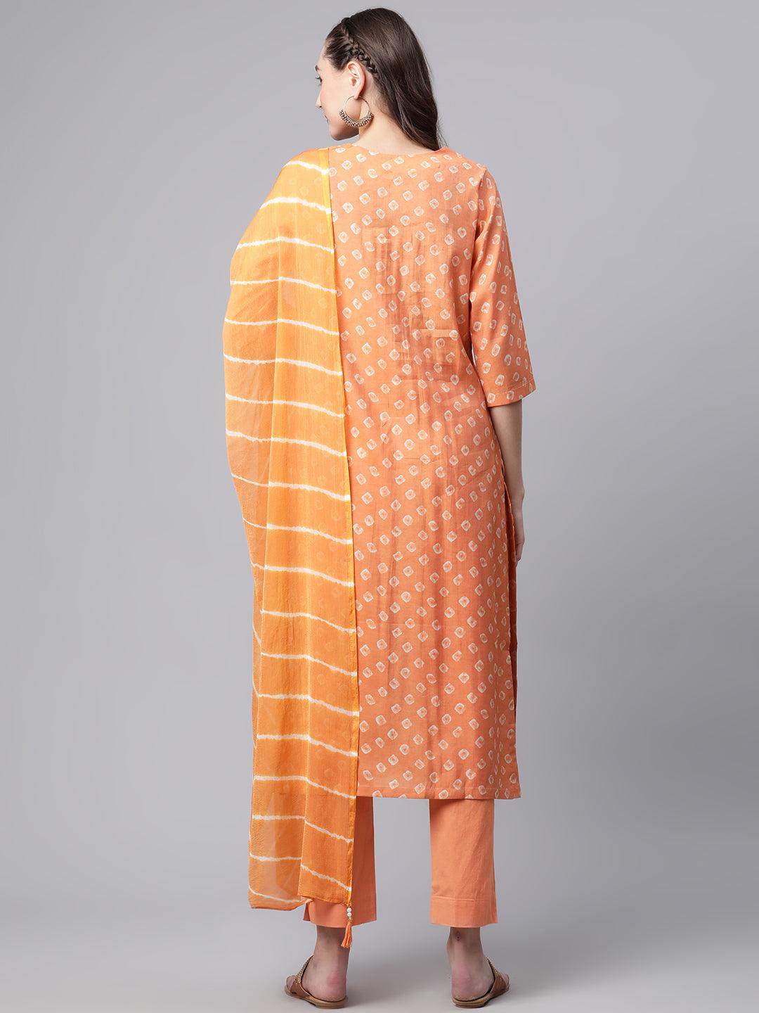 Jamal Jamaloo Orange Chanderi Kurta Cotton pant set With Chiffon leheriya Dupatta - Jamal Jamalooworld.com