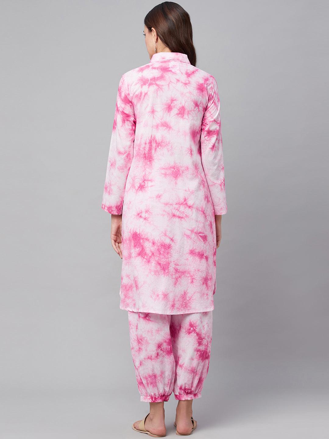 Jamal Jamaloo Pink Cotton Shirt Style Kurta Hem Cuffed Pant Set - Jamal Jamaloo