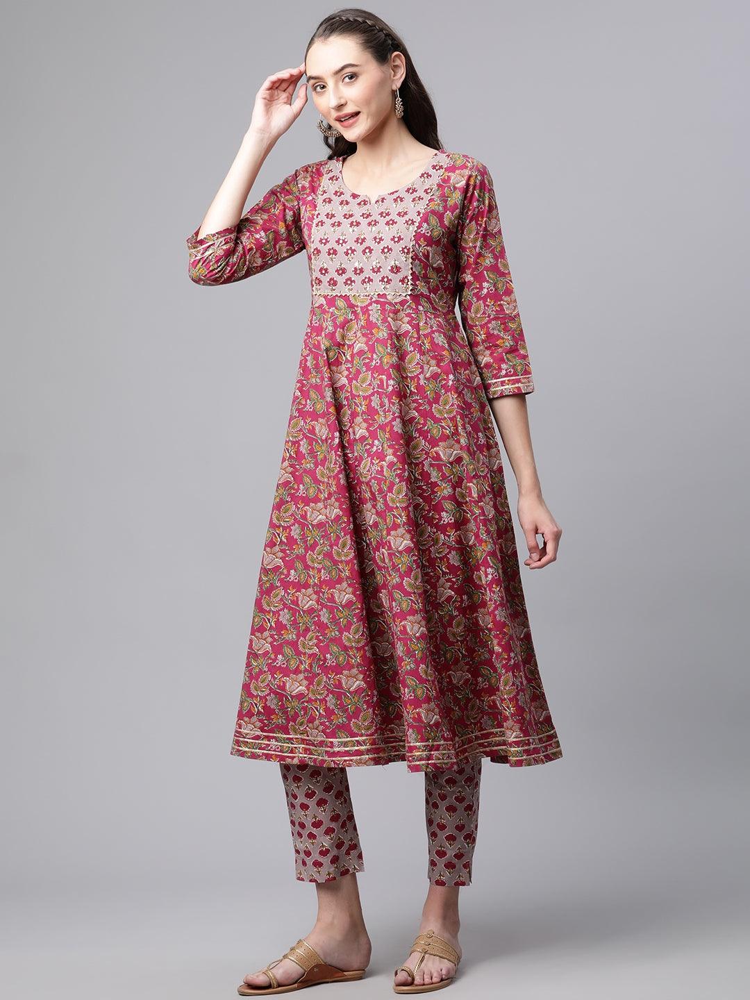 Jamal Jamaloo Purple Cotton Anarkali Kurta Pant Set with Dupatta - Jamal Jamalooworld.com