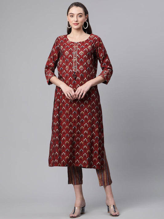 Jamal Jamaloo Maroon Chanderi Kurta pant set - Jamal Jamalooworld.com