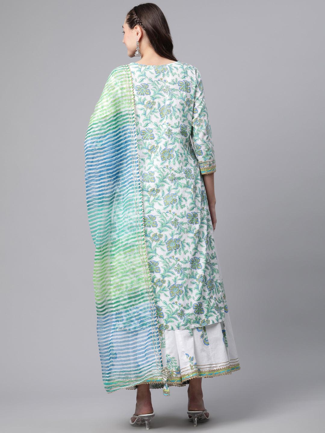 Jamal Jamaloo White Floral Printed Kurta Palazzo set with Dupatta - Jamal Jamalooworld.com