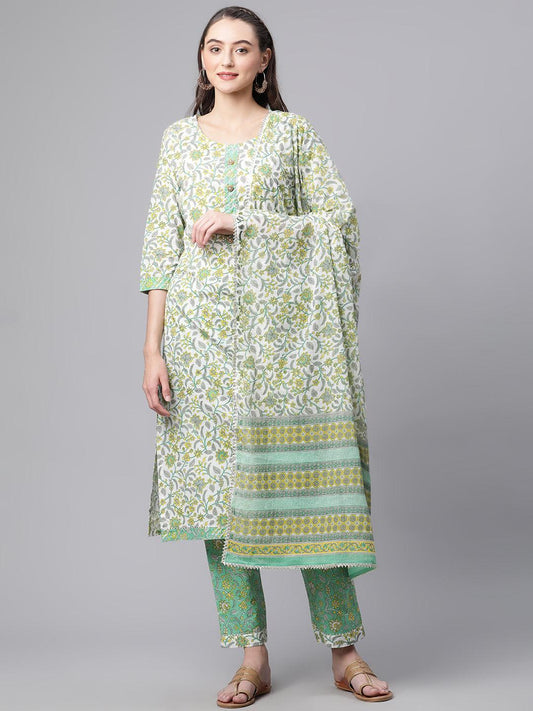 Jamal Jamaloo White Cotton Straight Kurta Pant set with Dupatta - Jamal Jamalooworld.com