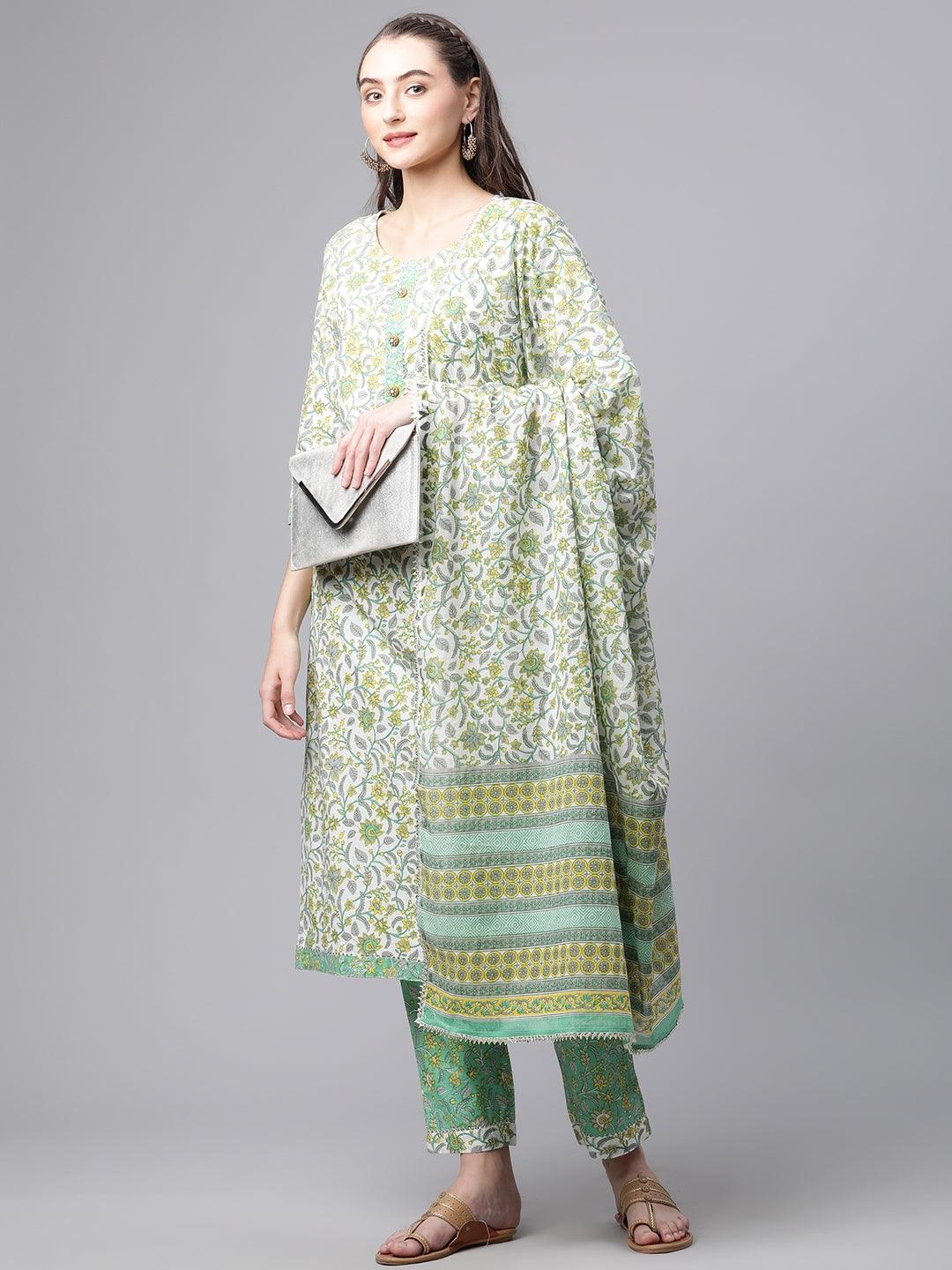 Jamal Jamaloo White Cotton Straight Kurta Pant set with Dupatta - Jamal Jamalooworld.com