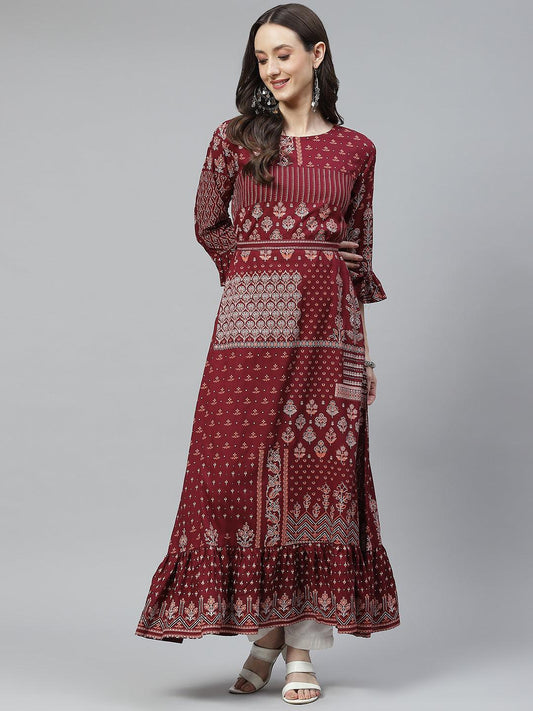 Jamal Jamaloo Maroon Rayon A-line Kurta with Belt - Jamal Jamaloo