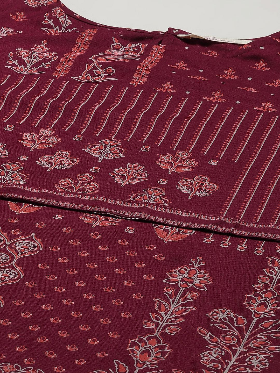 Jamal Jamaloo Maroon Rayon A-line Kurta with Belt - Jamal Jamaloo