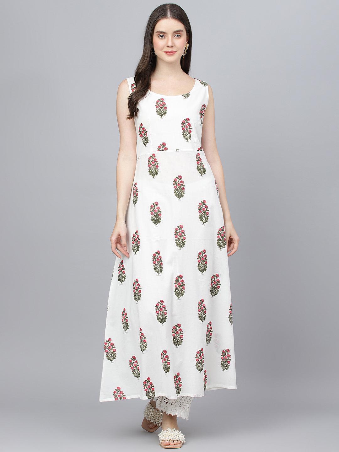 Jamal Jamaloo White Floral Cotton Anarkali Kurta with Jacket - Jamal Jamaloo