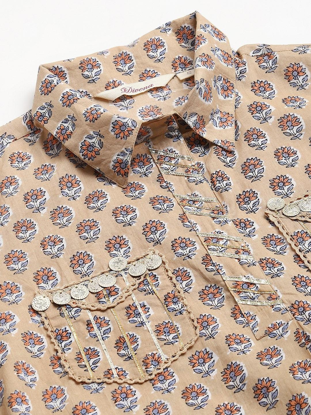 Jamal Jamaloo Beige Cotton Shirt Style Kurta Hem Cuffed Pant Co-ord Set - Jamal Jamaloo