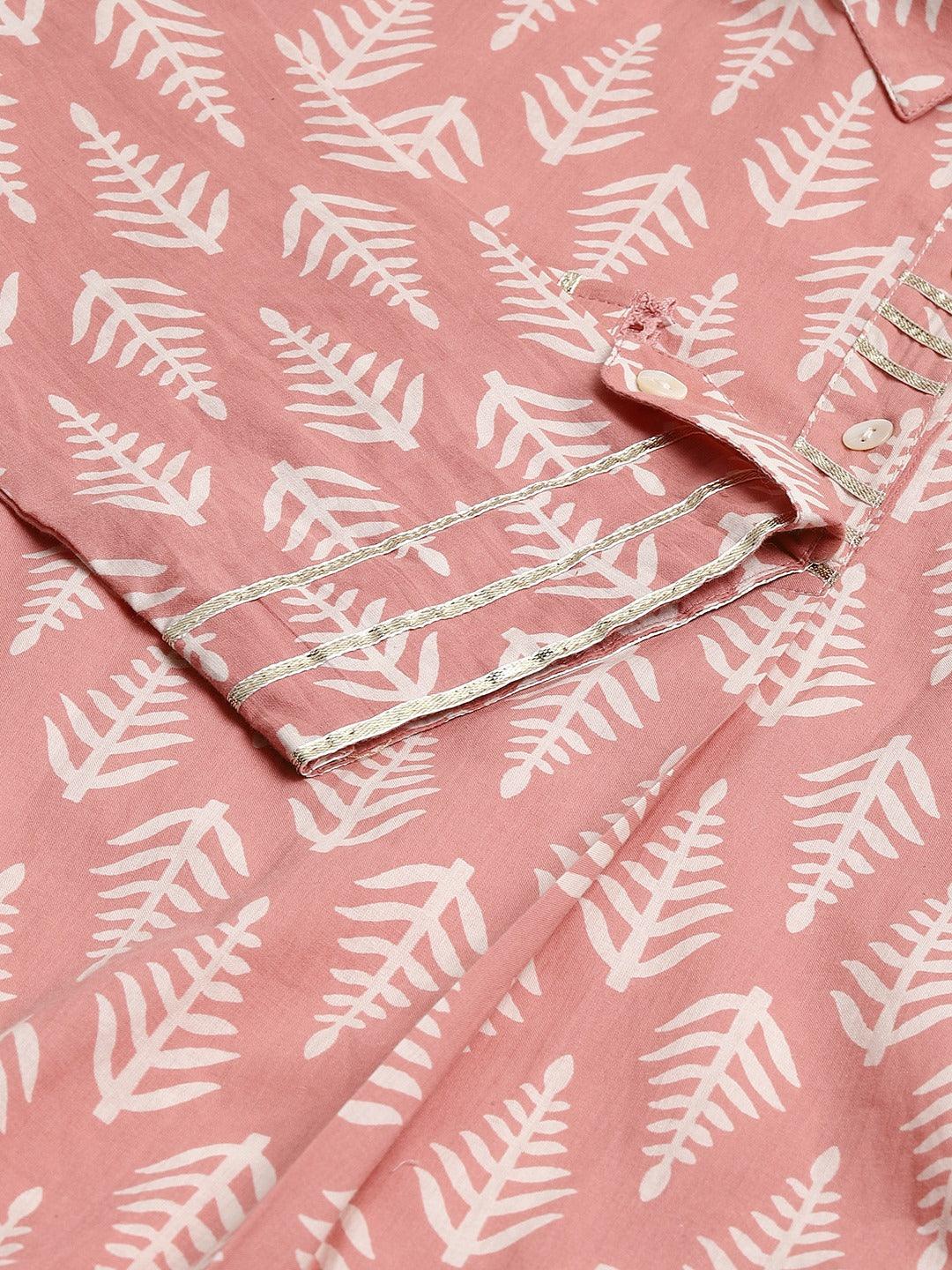 Jamal Jamaloo Pink Cotton Shirt Style Kurta Hem Cuffed Pant Co-ord Set - Jamal Jamaloo