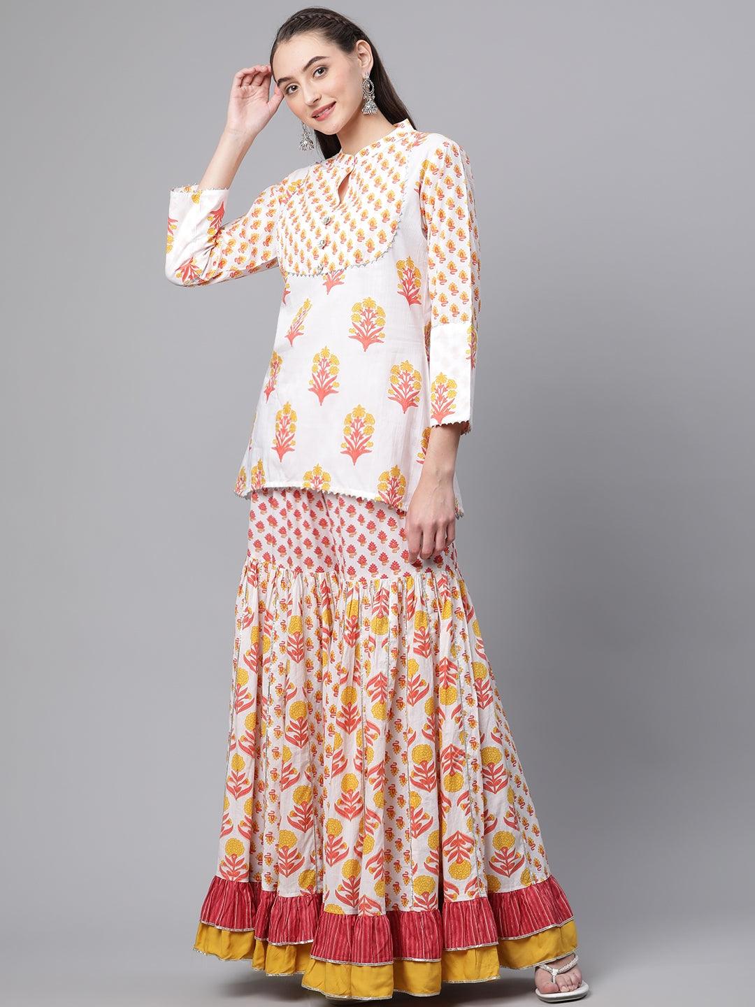 Jamal Jamaloo Yellow White Peplum Top Sharara Set with Dupatta - Jamal Jamalooworld.com
