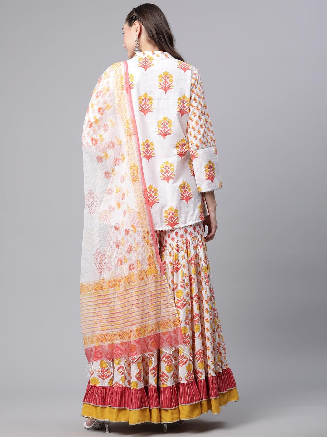 Jamal Jamaloo Yellow White Peplum Top Sharara Set with Dupatta - Jamal Jamalooworld.com