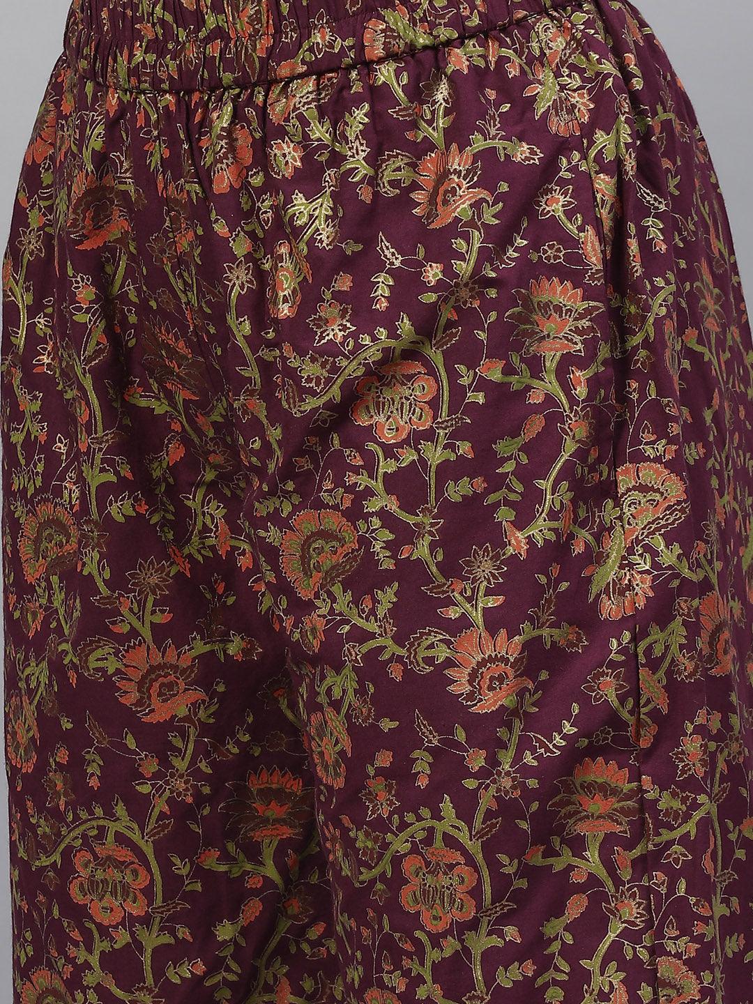 Jamal Jamaloo Purple Cotton Straight Kurta Pant Set with Dupatta - Jamal Jamaloo