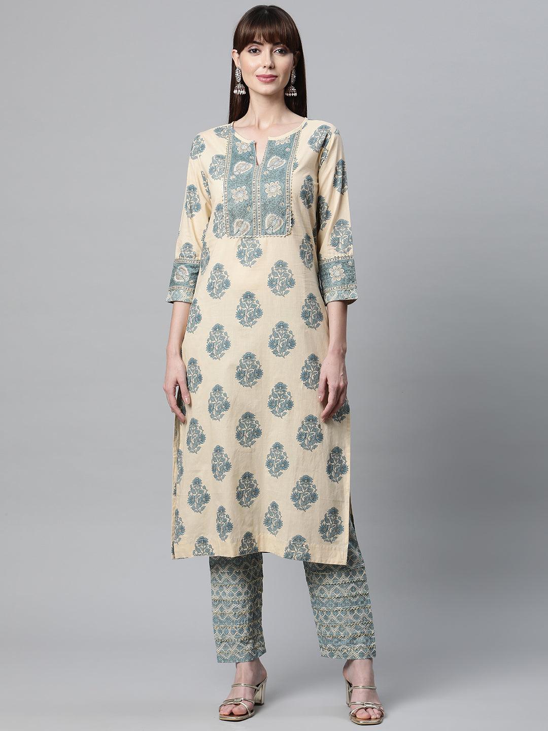 Jamal Jamaloo Beige Cotton Straight Kurta Pant Set - Jamal Jamaloo