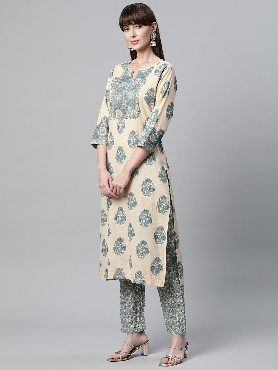 Jamal Jamaloo Beige Cotton Straight Kurta Pant Set - Jamal Jamaloo