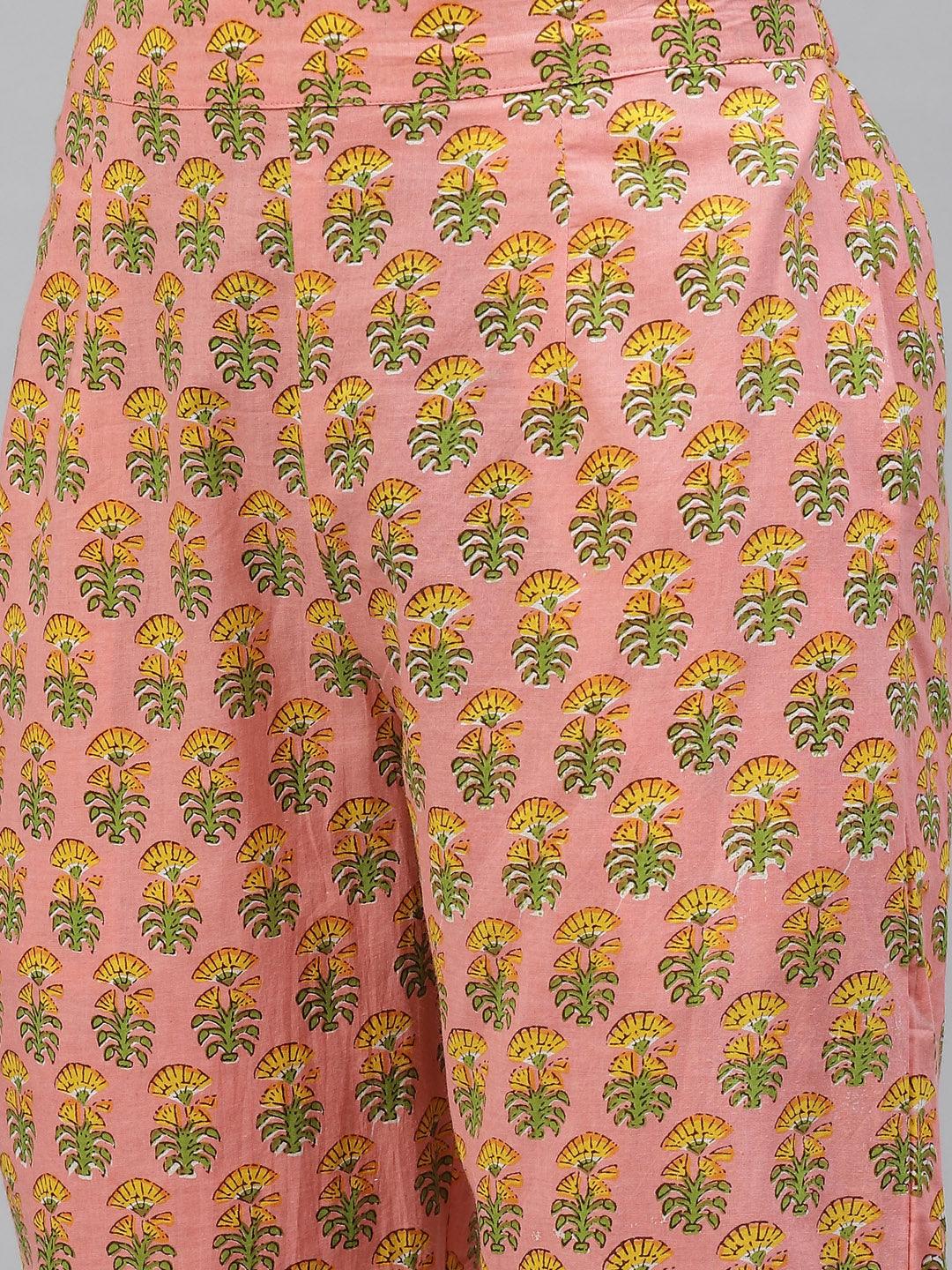 Jamal Jamaloo Pink Floral Cotton Kurta Pant Set - Jamal Jamaloo
