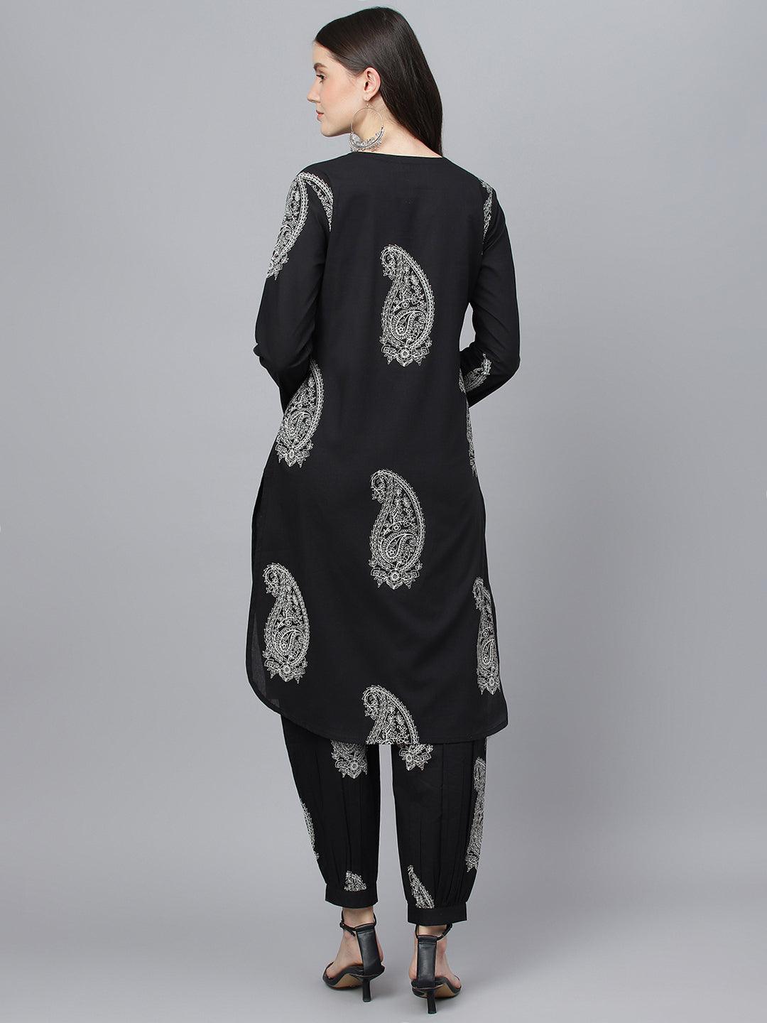 Jamal Jamaloo Black Cotton Straight Kurta Hem Cuffed Pant set - Jamal Jamaloo