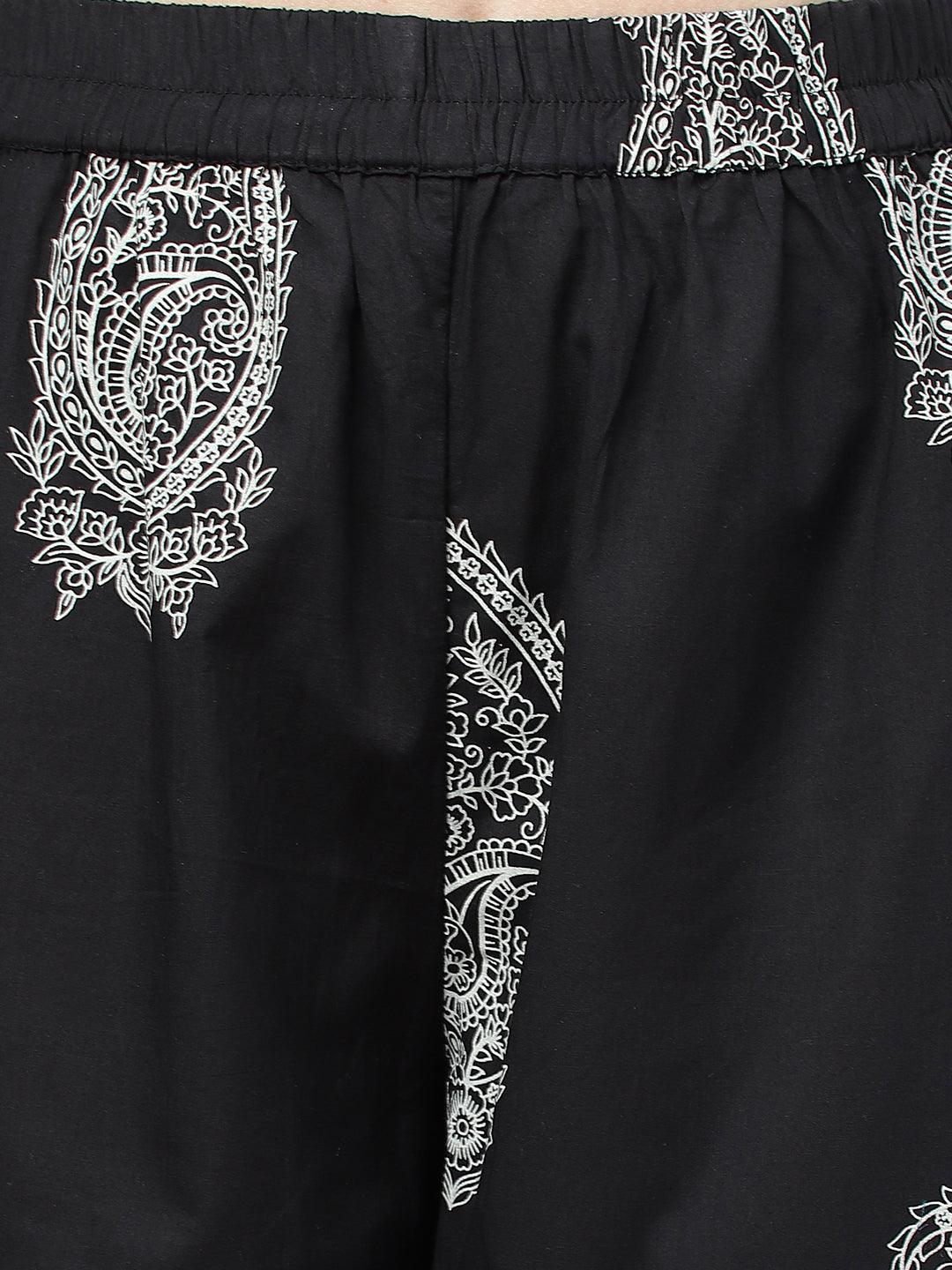 Jamal Jamaloo Black Cotton Straight Kurta Hem Cuffed Pant set - Jamal Jamaloo