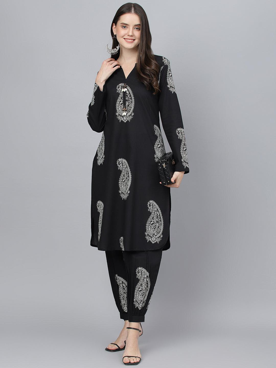 Jamal Jamaloo Black Cotton Straight Kurta Hem Cuffed Pant set - Jamal Jamaloo