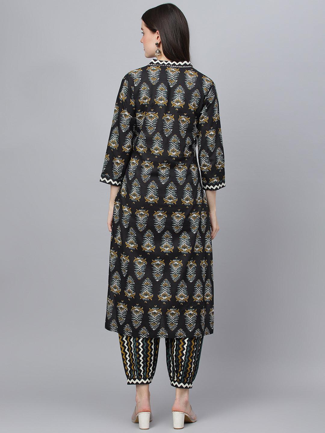 Jamal Jamaloo Black Cotton Straight Kurta Hem Cuffed Pant set - Jamal Jamaloo