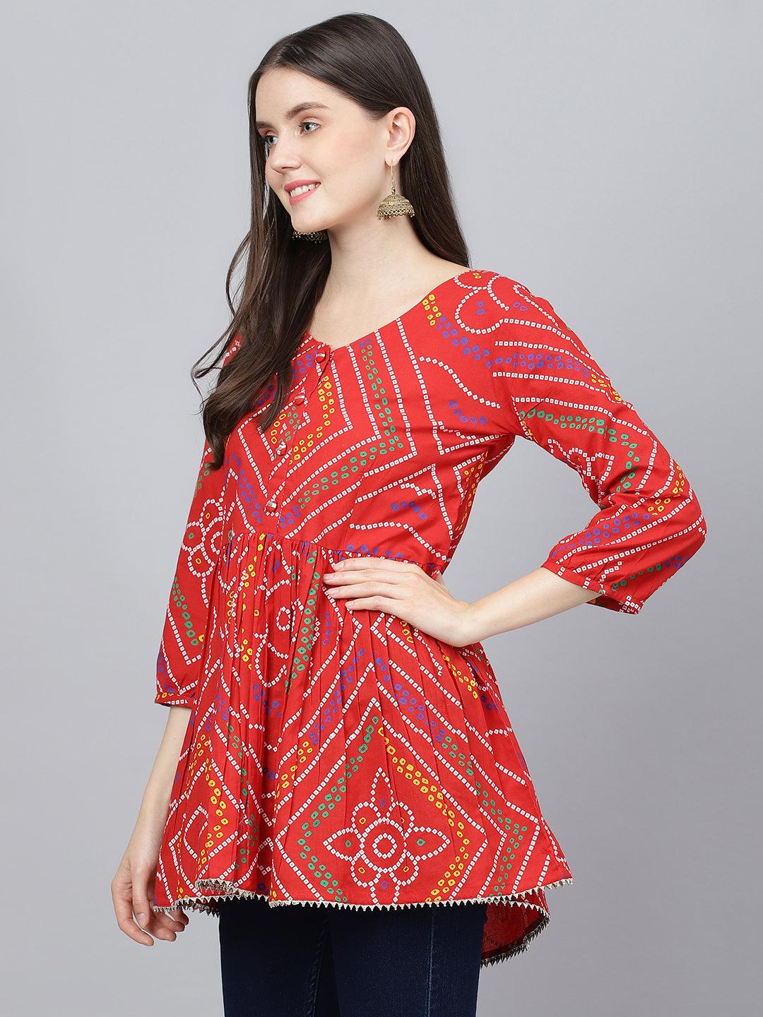 Jamal Jamaloo Red Bandhani Printed Cotton Peplum Top - Jamal Jamaloo