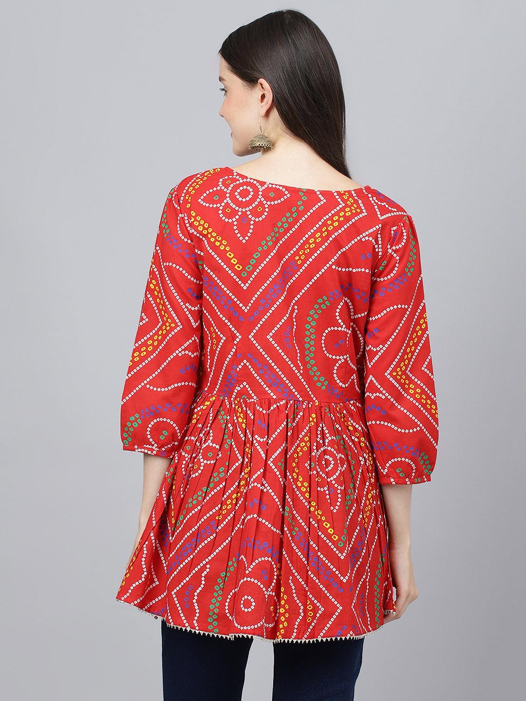 Jamal Jamaloo Red Bandhani Printed Cotton Peplum Top - Jamal Jamaloo