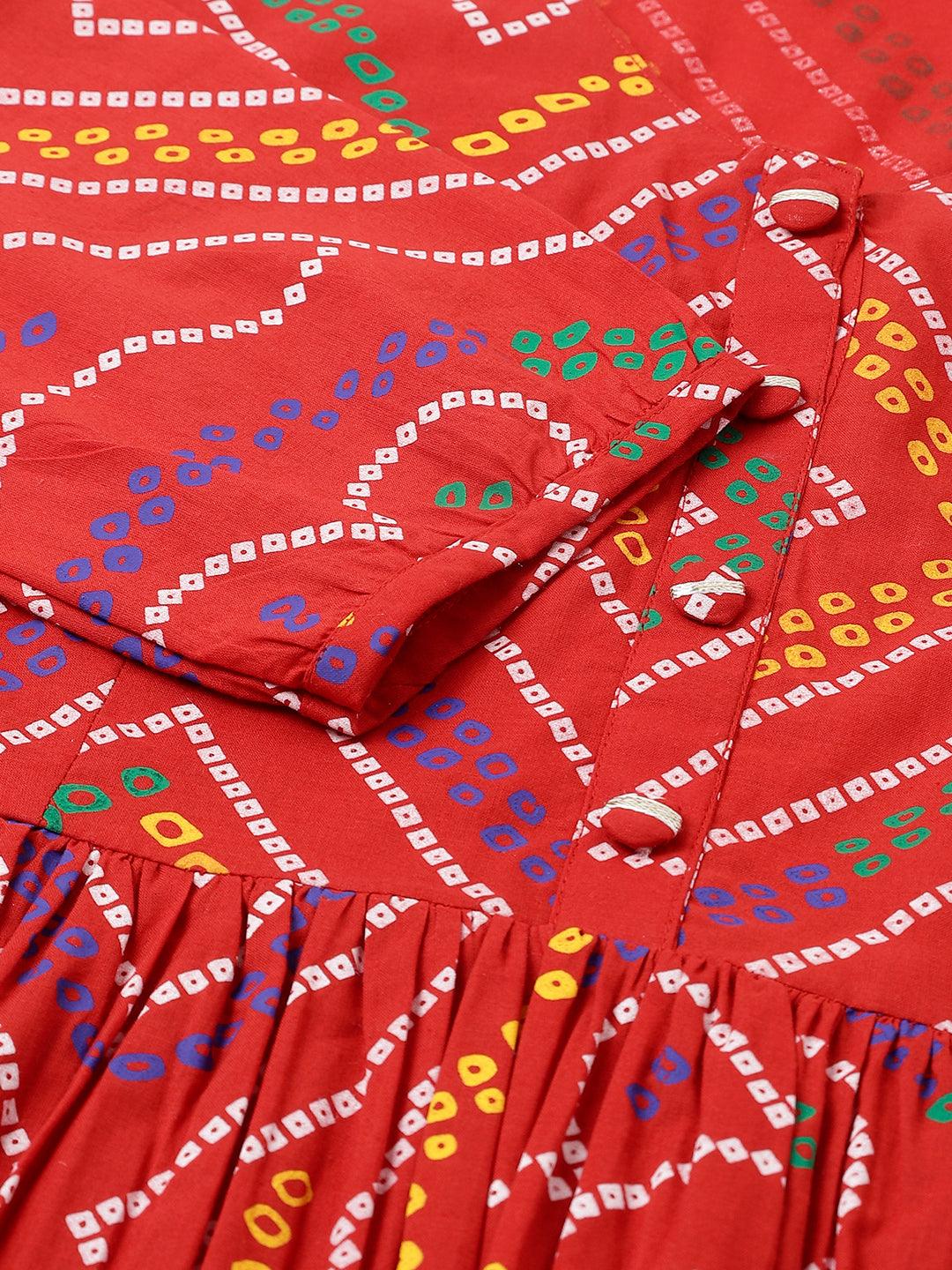 Jamal Jamaloo Red Bandhani Printed Cotton Peplum Top - Jamal Jamaloo