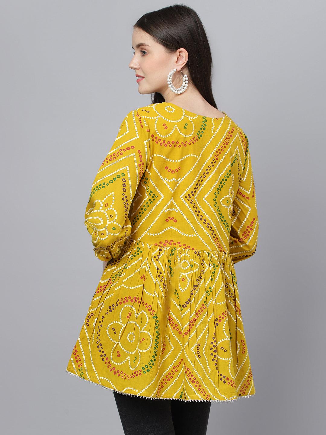 Jamal Jamaloo Mustard Bandhani Printed Cotton Peplum Top - Jamal Jamaloo