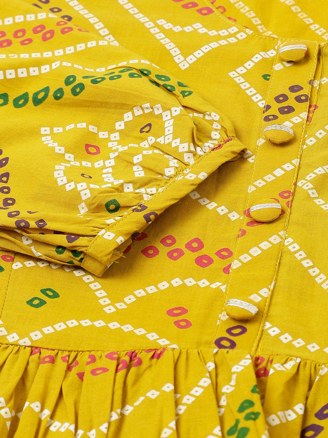 Jamal Jamaloo Mustard Bandhani Printed Cotton Peplum Top - Jamal Jamaloo