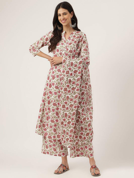 Jamal Jamaloo White Floral Printed Anarkali Kurta Palazoo Sets - Jamal Jamaloo