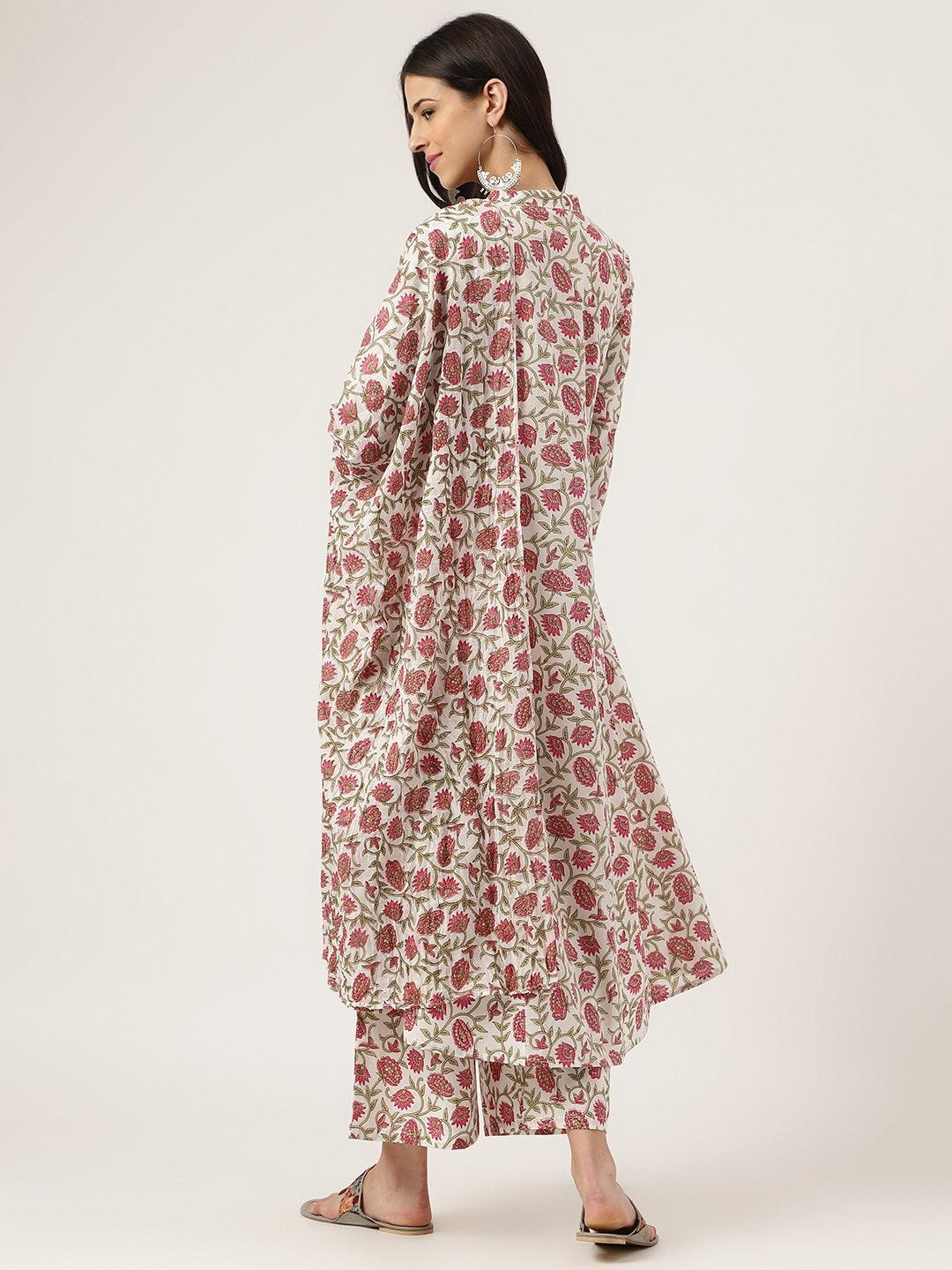 Jamal Jamaloo White Floral Printed Anarkali Kurta Palazoo Sets - Jamal Jamaloo
