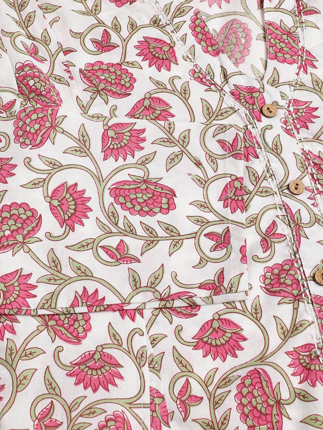 Jamal Jamaloo White Floral Printed Anarkali Kurta Palazoo Sets - Jamal Jamaloo