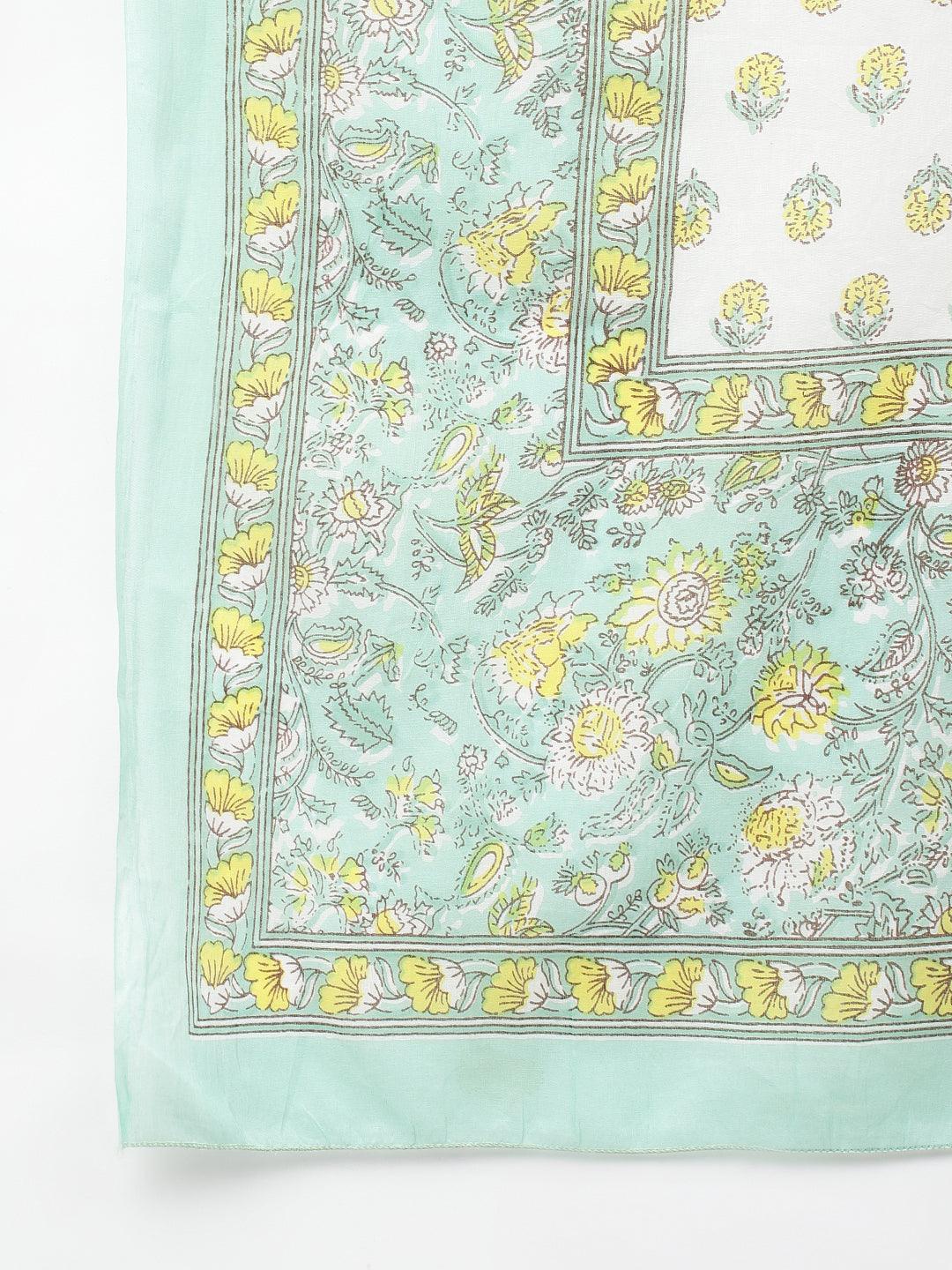 Jamal Jamaloo Mint Green Floral Printed Kurta Pant set With Dupatta - Jamal Jamaloo
