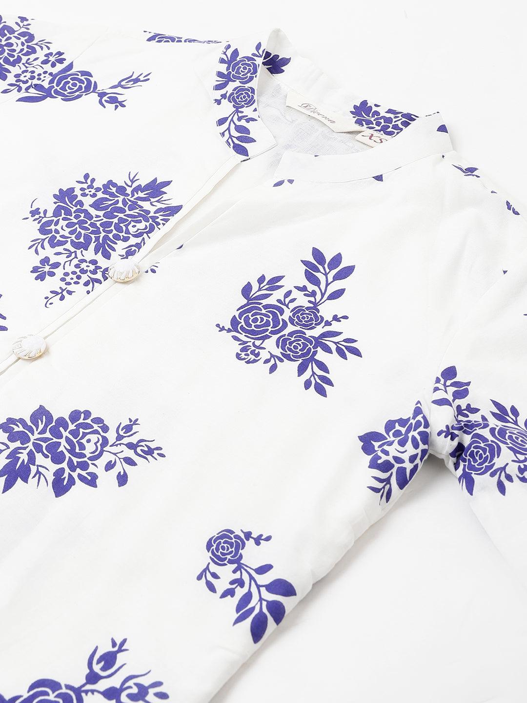 Jamal Jamaloo White Floral Printed Straight Kurta With tulip pant - Jamal Jamaloo