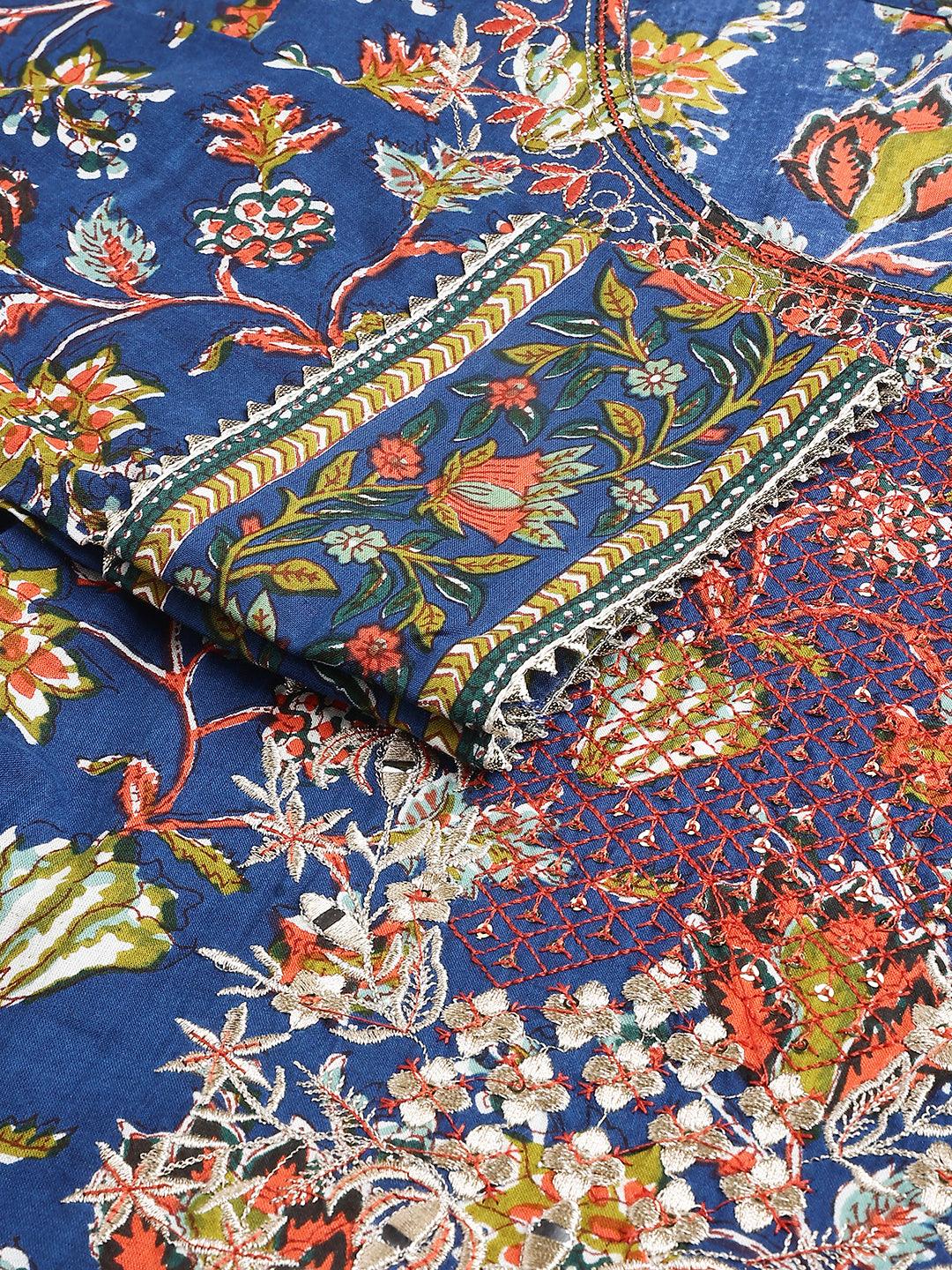 Jamal Jamaloo Blue Floral Printed Kurta Pant Set with dupatta - Jamal Jamaloo