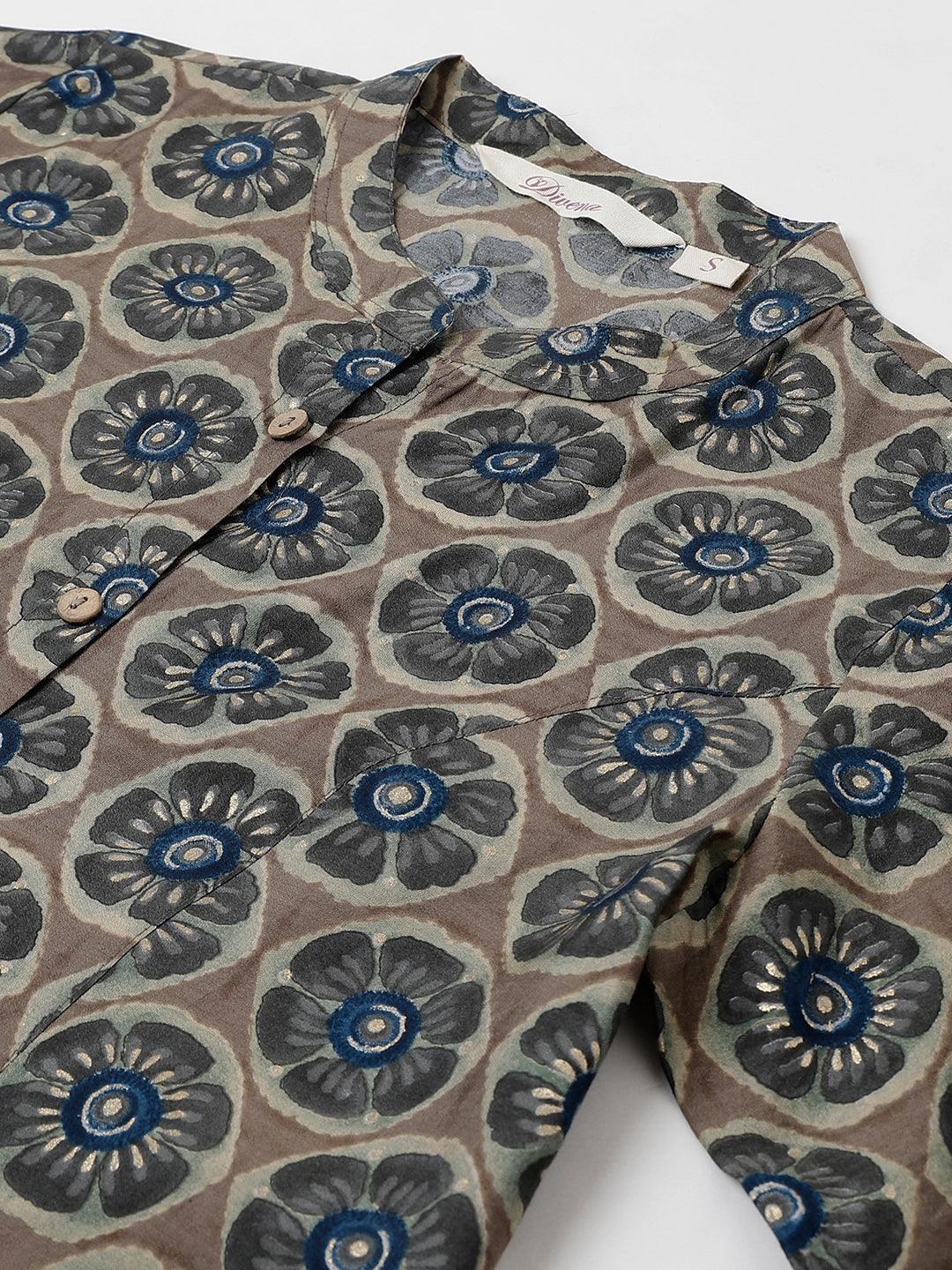 Jamal Jamaloo Brown Floral Printed Modal A-Line Shirts Style Top - Jamal Jamaloo