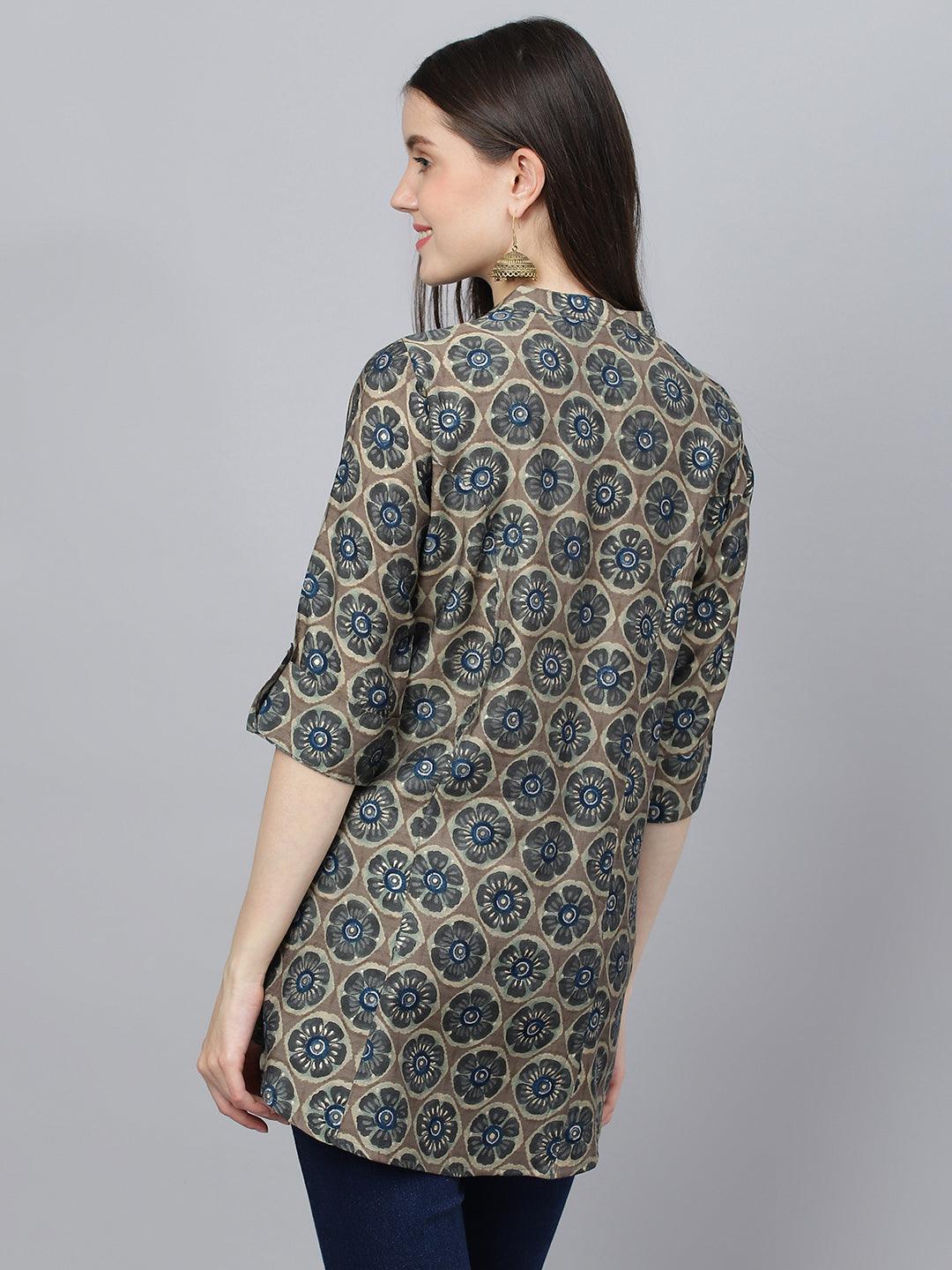 Jamal Jamaloo Brown Floral Printed Modal A-Line Shirts Style Top - Jamal Jamaloo