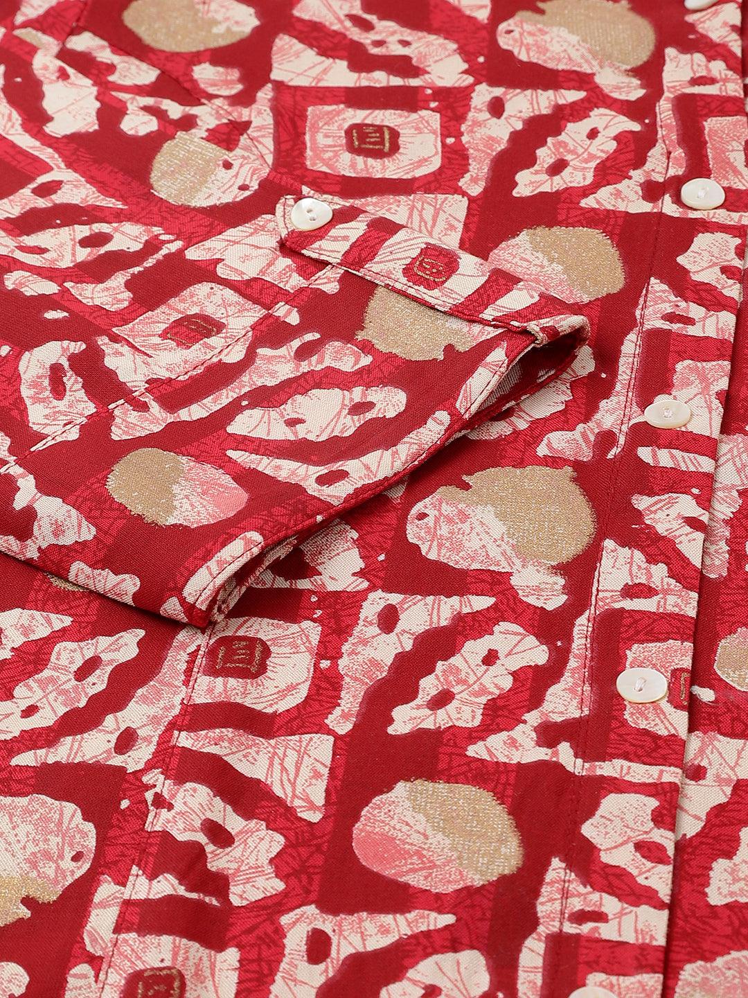 Jamal Jamaloo Red Abstract printed Rayon A-line Shirts Style Top - Jamal Jamaloo