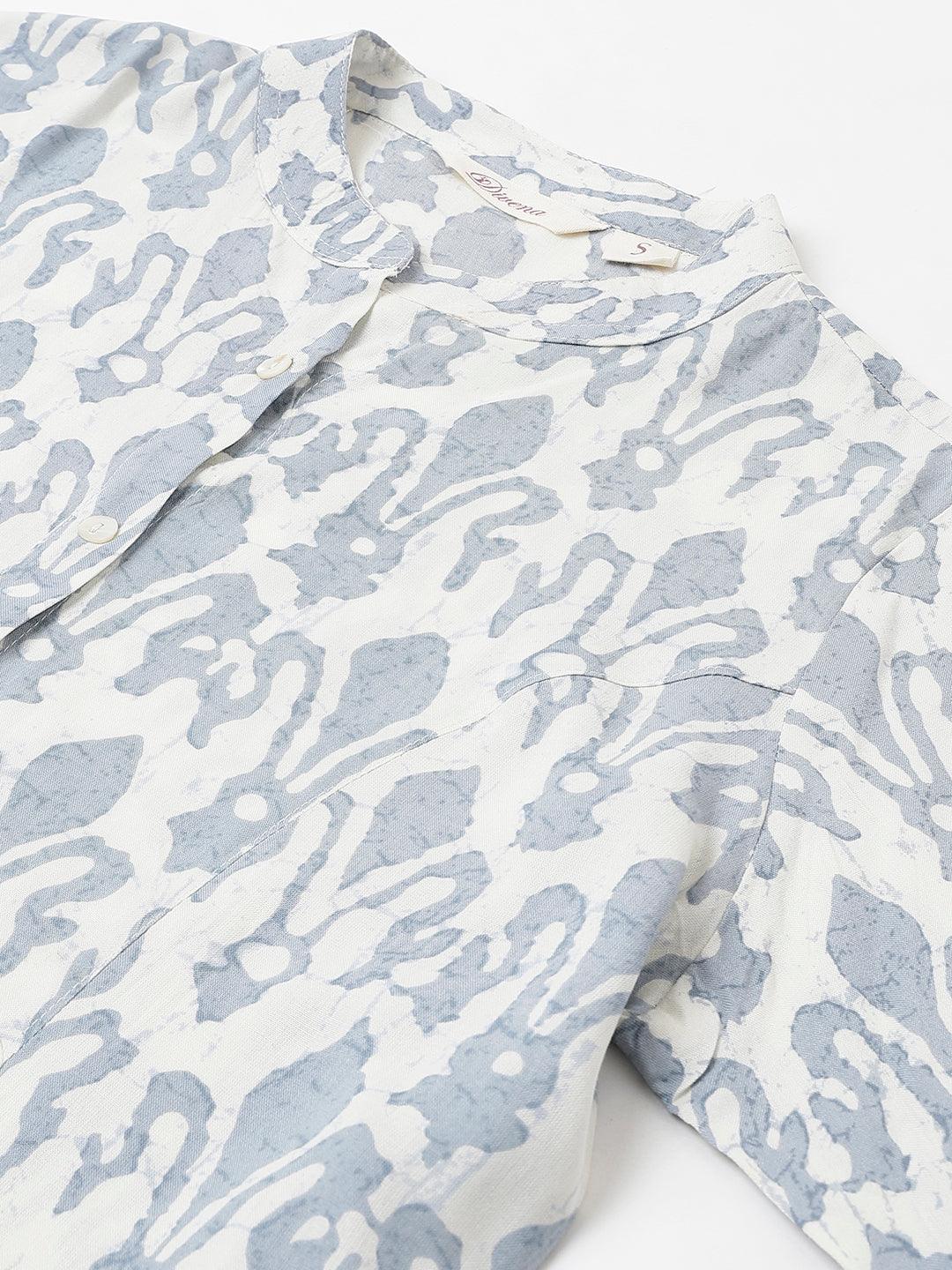 Jamal Jamaloo Off white Abstract printed Rayon A-line Shirts Style Top - Jamal Jamaloo