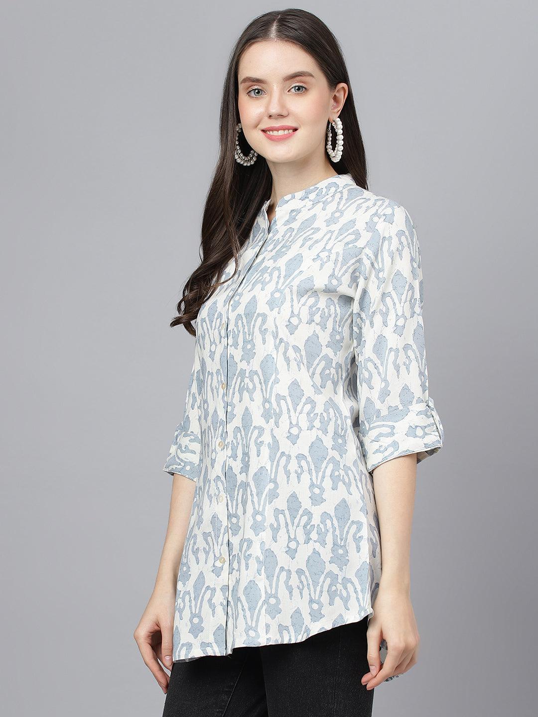 Jamal Jamaloo Off white Abstract printed Rayon A-line Shirts Style Top - Jamal Jamaloo